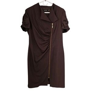 Ellen Tracy Womens Brown Zipper Ruched Sheath Career Dress Size 14
